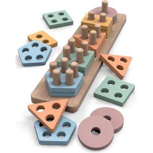 Montessori Toys for 18+ Months Old - Toddlers Wooden Sorting and Stacking Toys